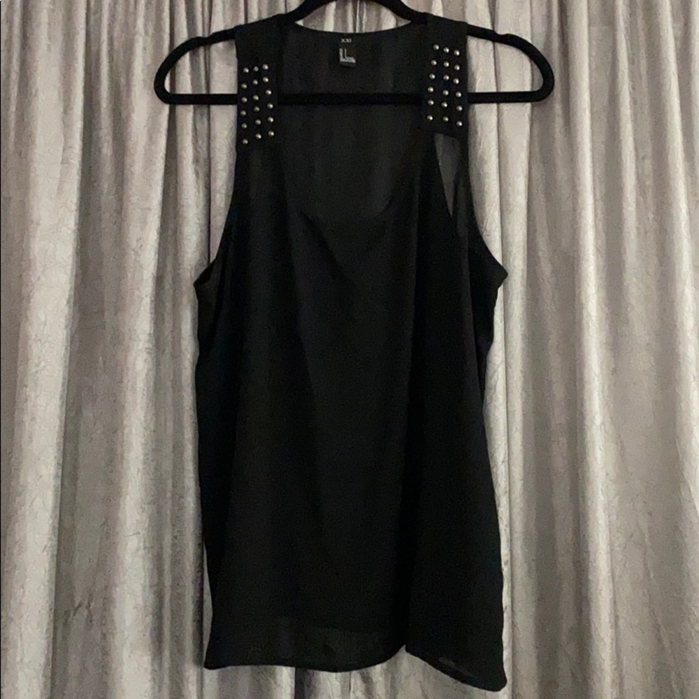 Black chiffon tank w. stud embellishments